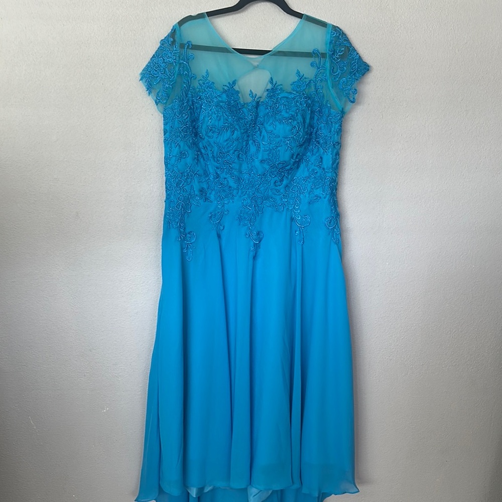 NWOT: Blue Lace Appliqué A-Line Dress